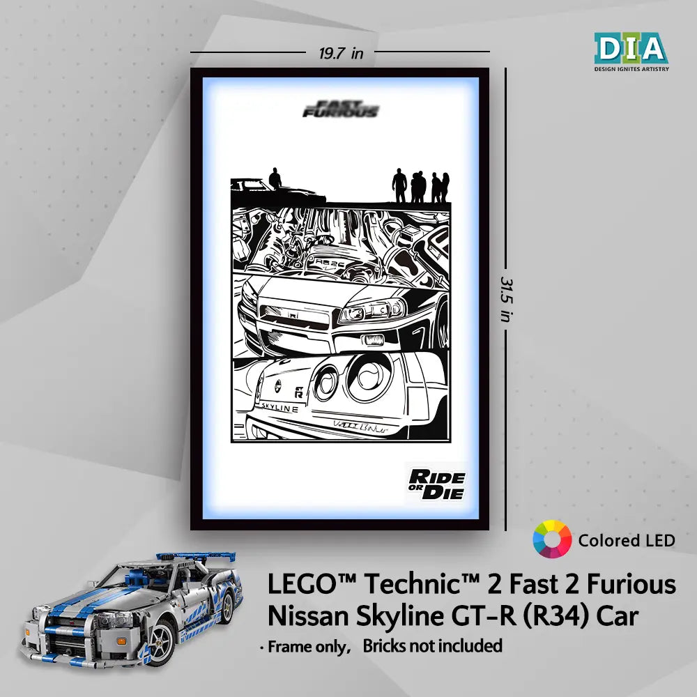 LEGO™ 2 Fast 2 Furious Nissan Skyline GT-R R34 Car (42210)Wall Mount Frame for Technic™