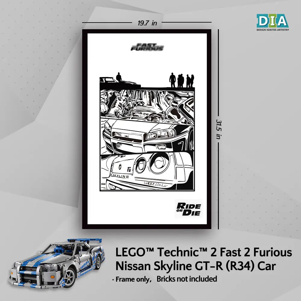LEGO™ 2 Fast 2 Furious Nissan Skyline GT-R R34 Car (42210)Wall Mount Frame for Technic™