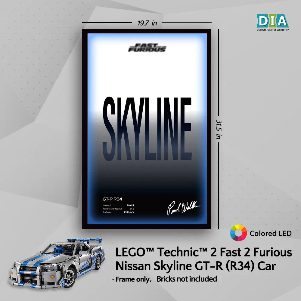 LEGO™ 2 Fast 2 Furious Nissan Skyline GT-R R34 Car (42210)Wall Mount Frame for Technic™