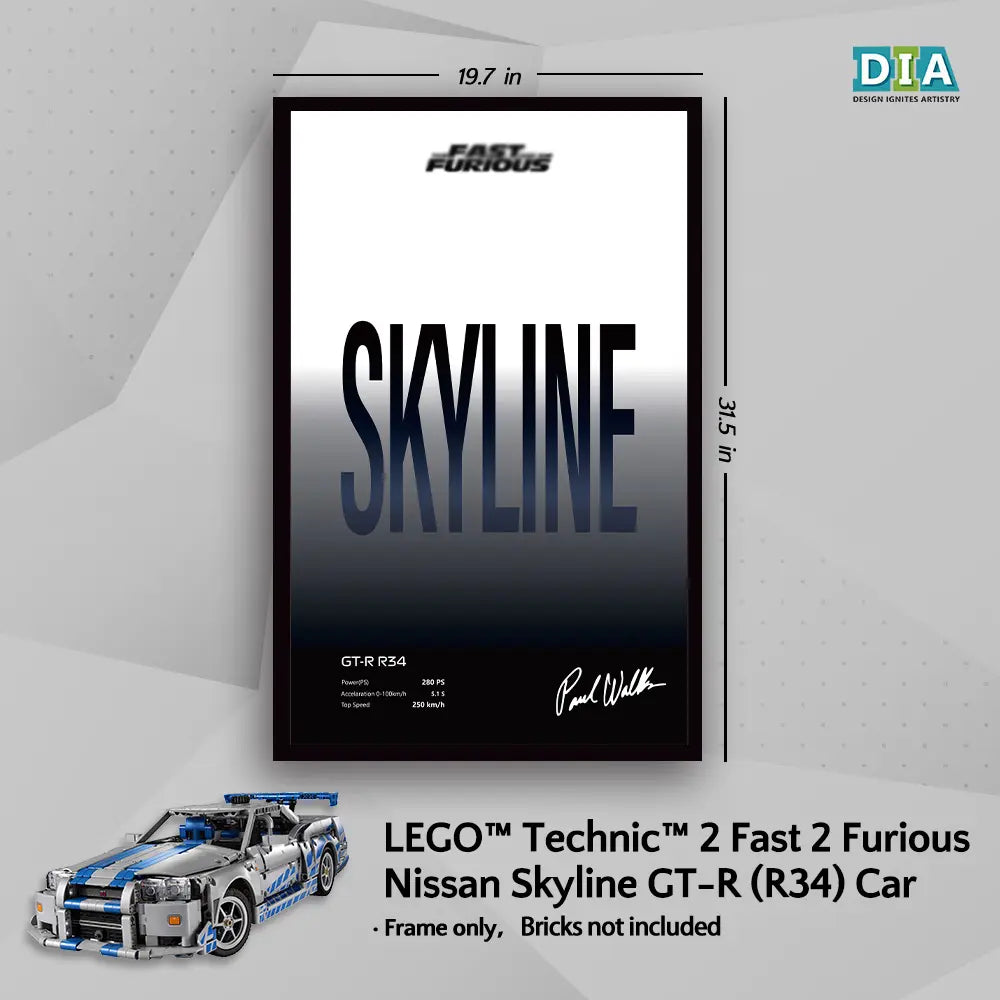 LEGO™ 2 Fast 2 Furious Nissan Skyline GT-R R34 Car (42210)Wall Mount Frame for Technic™