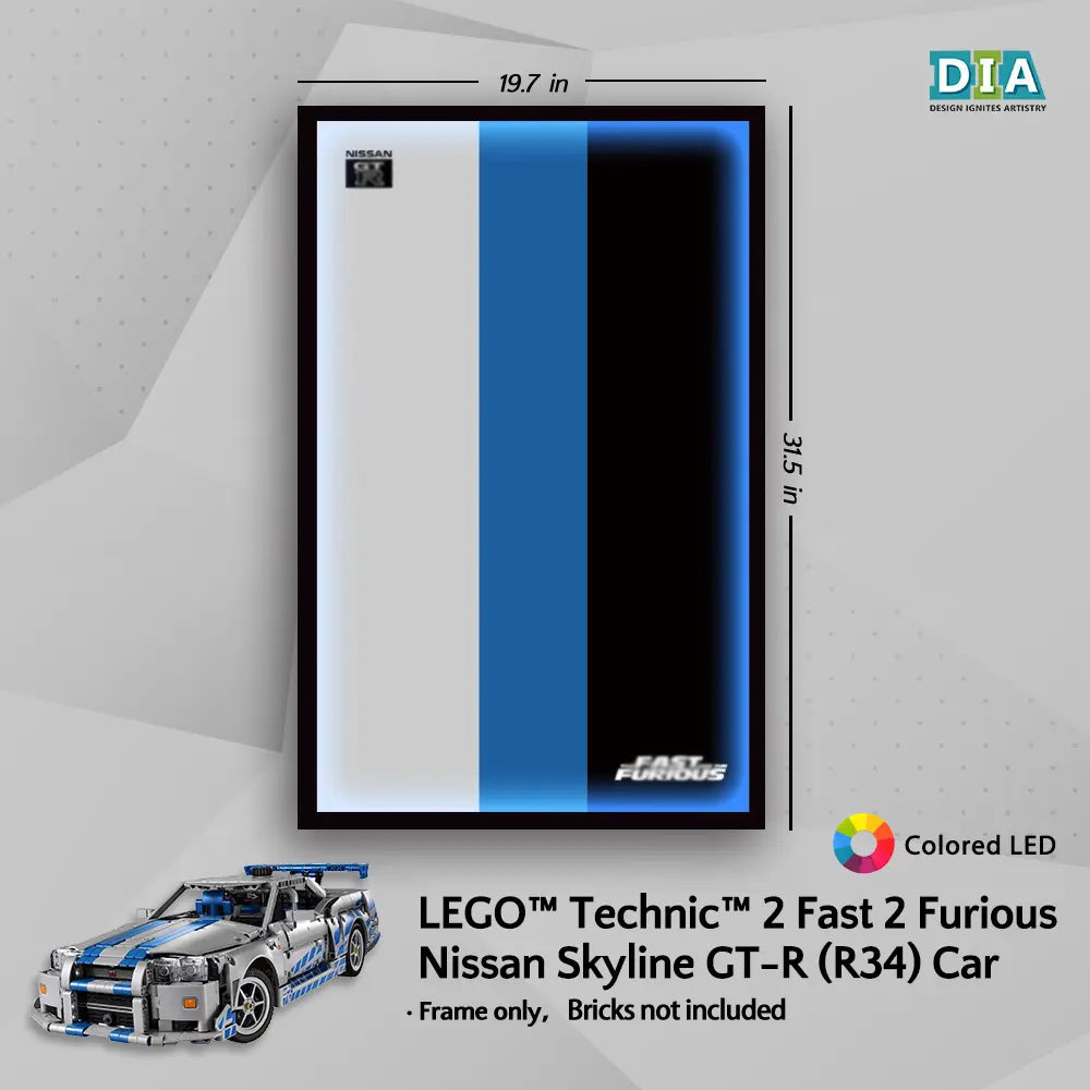 LEGO™ 2 Fast 2 Furious Nissan Skyline GT-R R34 Car (42210)Wall Mount Frame for Technic™