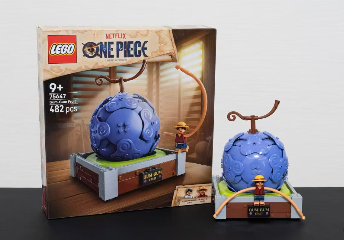 LEGO 75647 Gum-Gum Fruit display guide featuring Luffy’s iconic Devil Fruit from One Piece