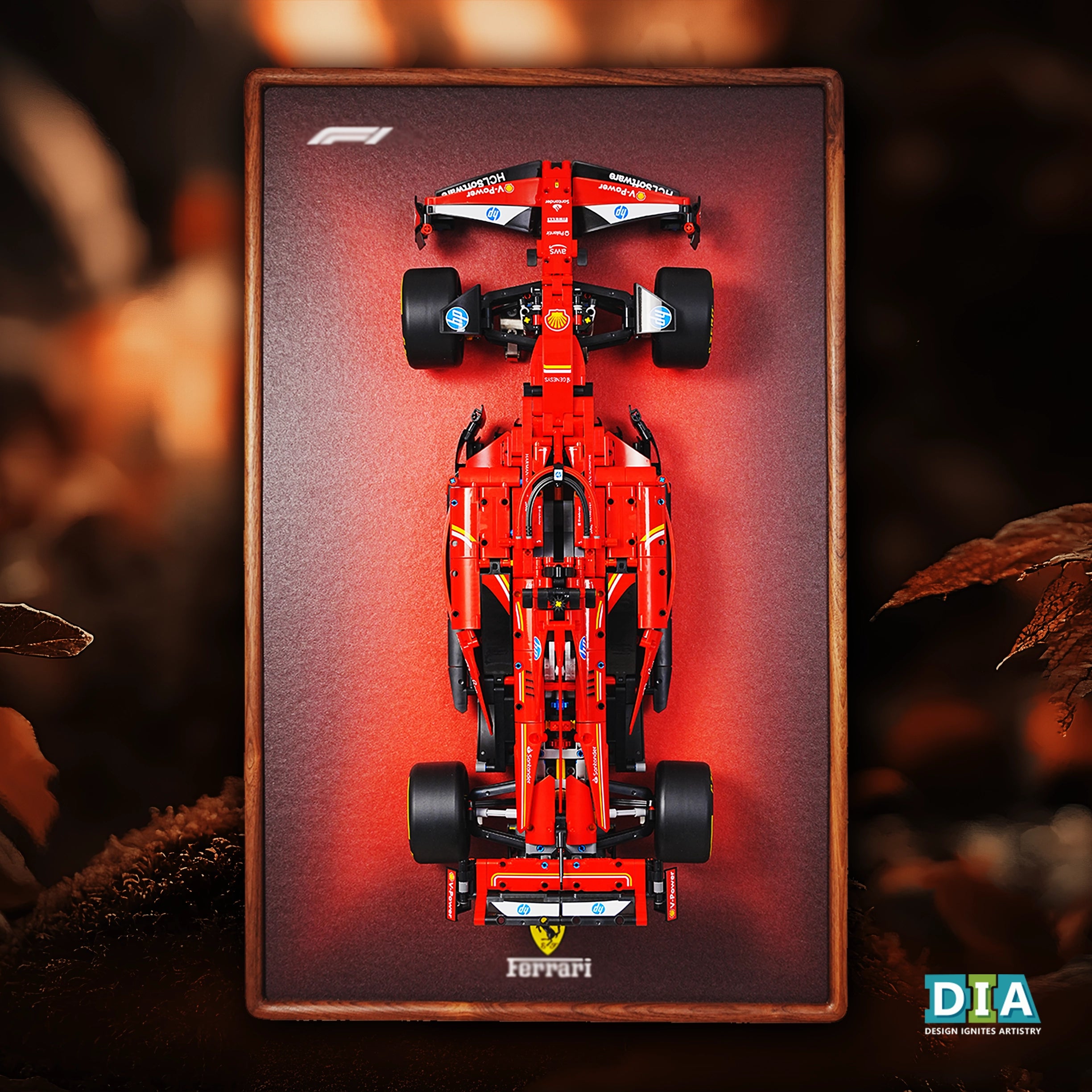 Cadre d'exposition en noyer noir artisanal LEGO™ pour le set TECHNIC Formule 1