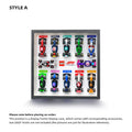 Wall-mounted display frame for LEGO F1 collectible race cars (71049)