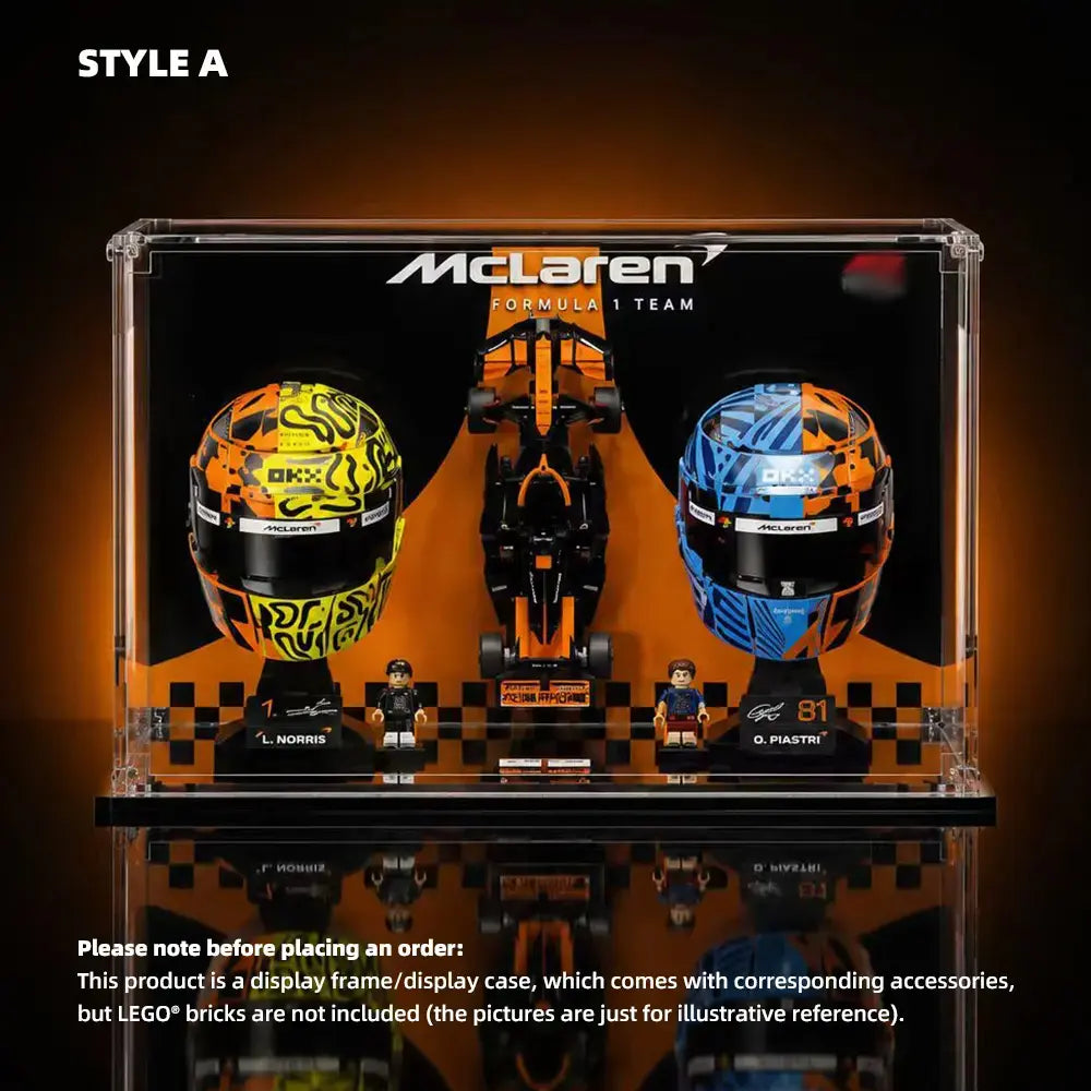 Acrylic Display Case for LEGO® Editions F1 Lando Norris Helmet & Oscar Piastri Helmet (43023)&(43017)&(77251)