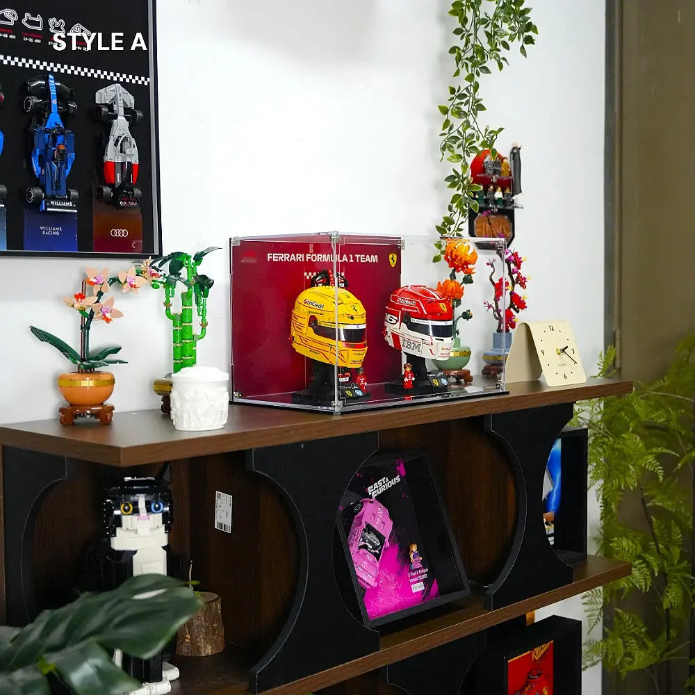 Combined Acrylic Display Case for LEGO Ferrari F1 Helmets & SF-24 (43014, 43022, 77242)