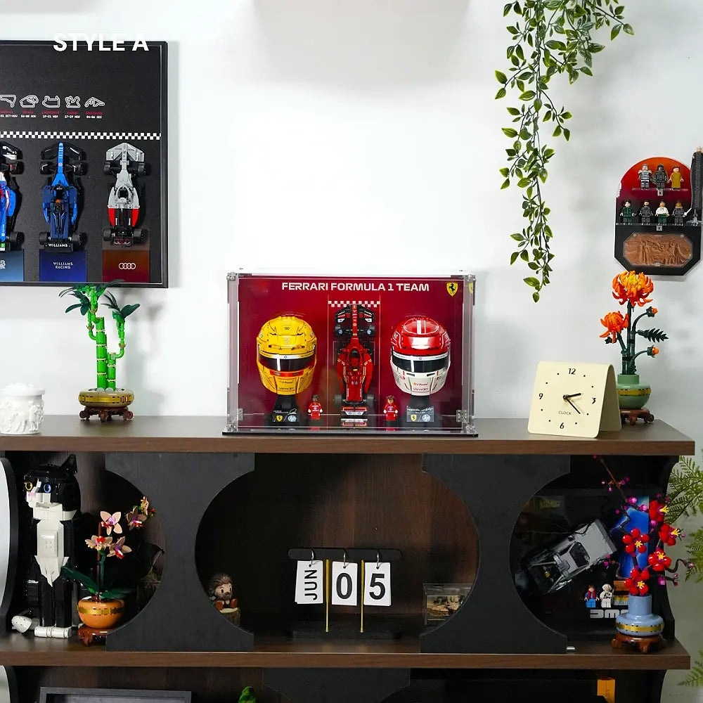 Combined Acrylic Display Case for LEGO Ferrari F1 Helmets & SF-24 (43014, 43022, 77242)