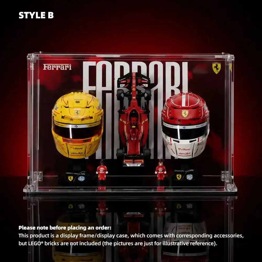 Combined Acrylic Display Case for LEGO Ferrari F1 Helmets & SF-24 (43014, 43022, 77242)