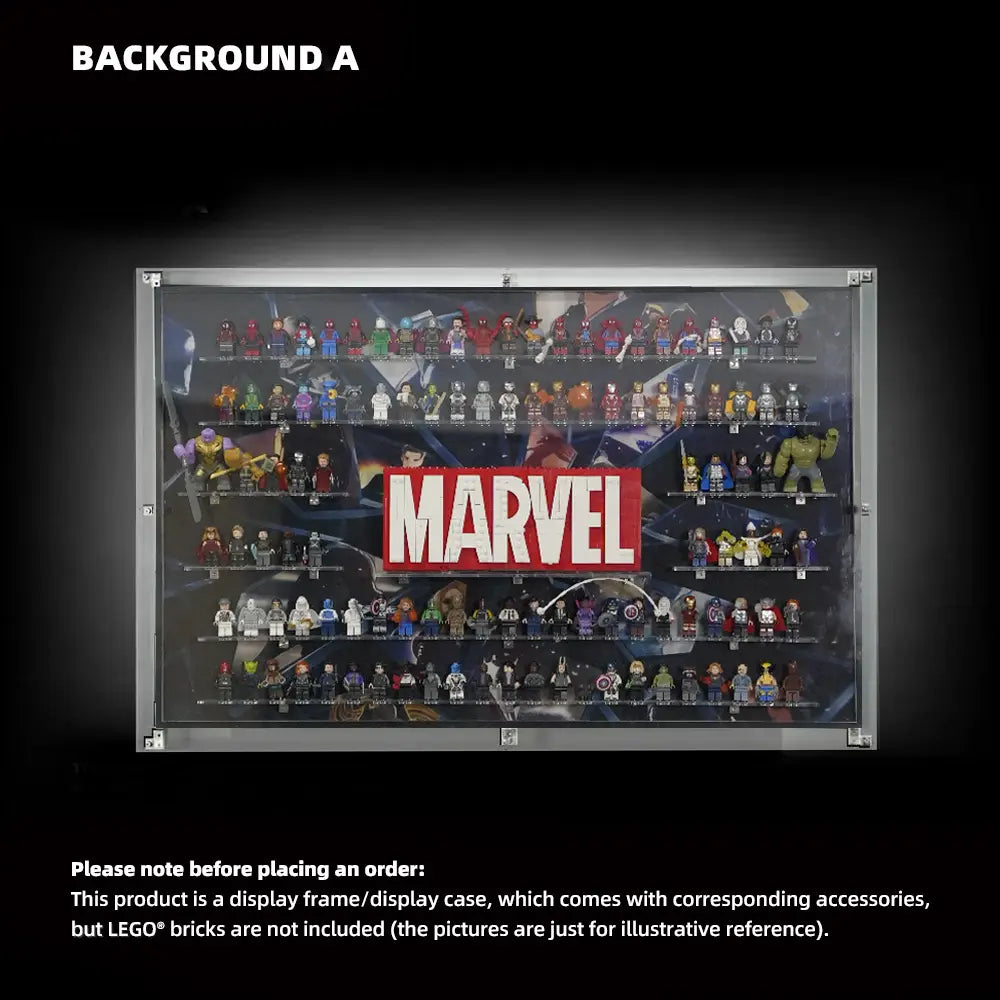 Dust Proof Wall mounted Display Case for LEGO® Marvel Logo & Minifigure A
