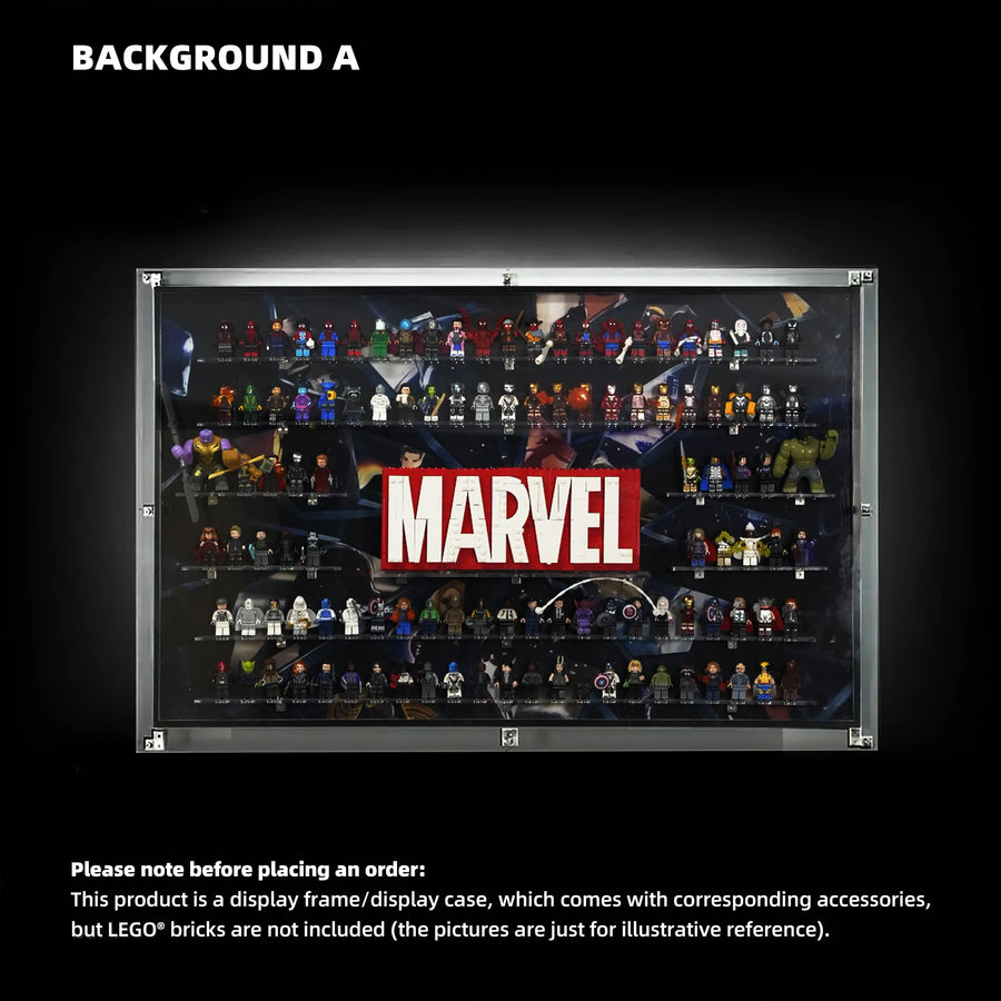 Dust Proof Wall mounted Display Case for LEGO® Marvel Logo & Minifigure