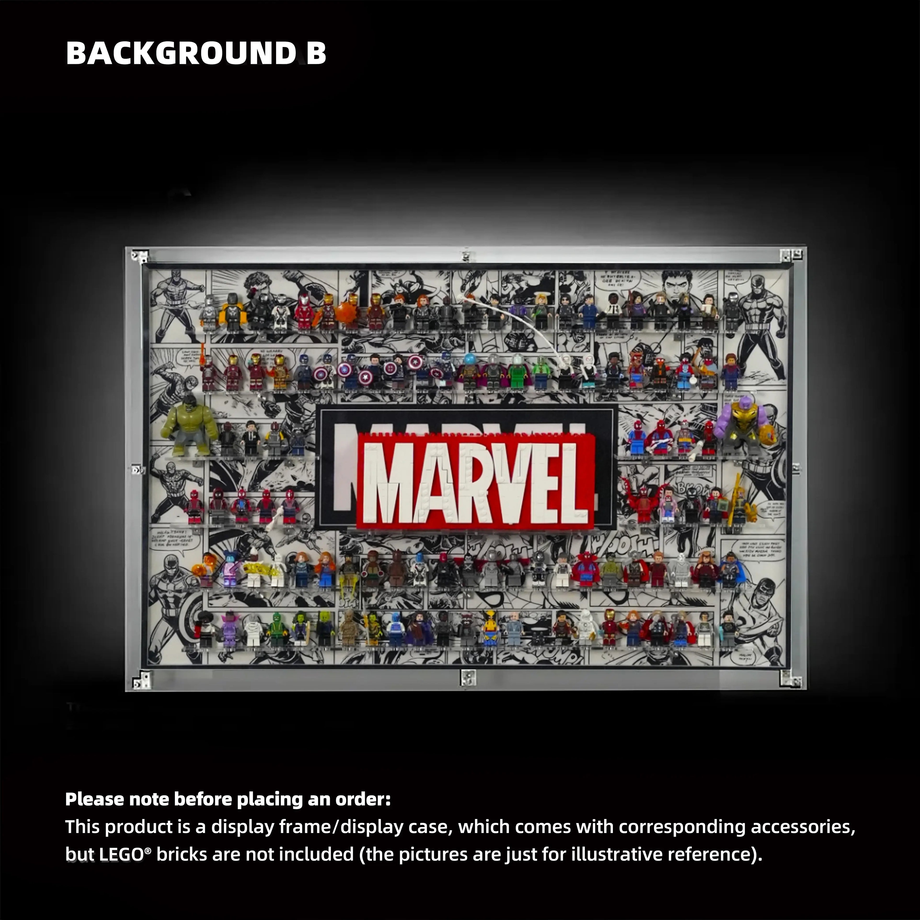 Dust Proof Wall mounted Display Case for LEGO® Marvel Logo & Minifigure