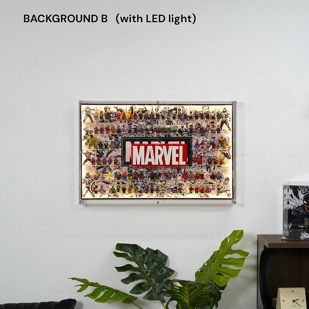 Dust Proof Wall mounted Display Case for LEGO® Marvel Logo & Minifigure