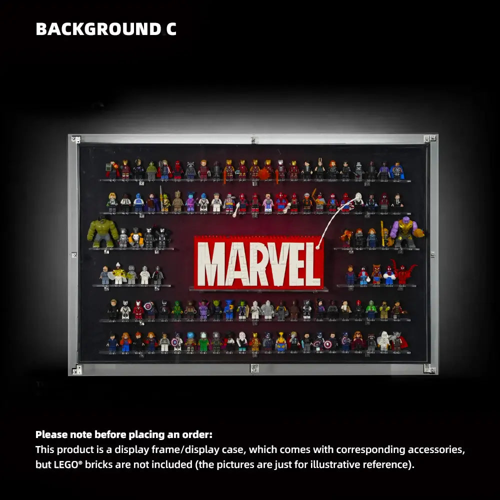 Dust Proof Wall mounted Display Case for LEGO® Marvel Logo & Minifigure