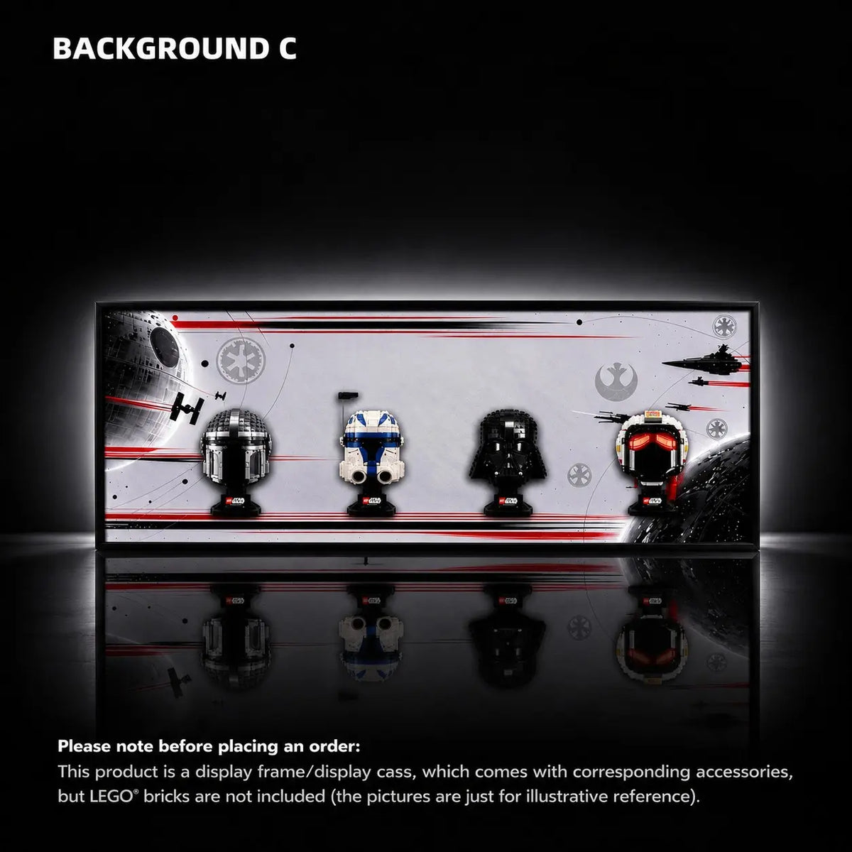 Horizontal Wall Display Frame for LEGO® Star Wars™ Helmets (75328＆75349＆75304＆75327)C