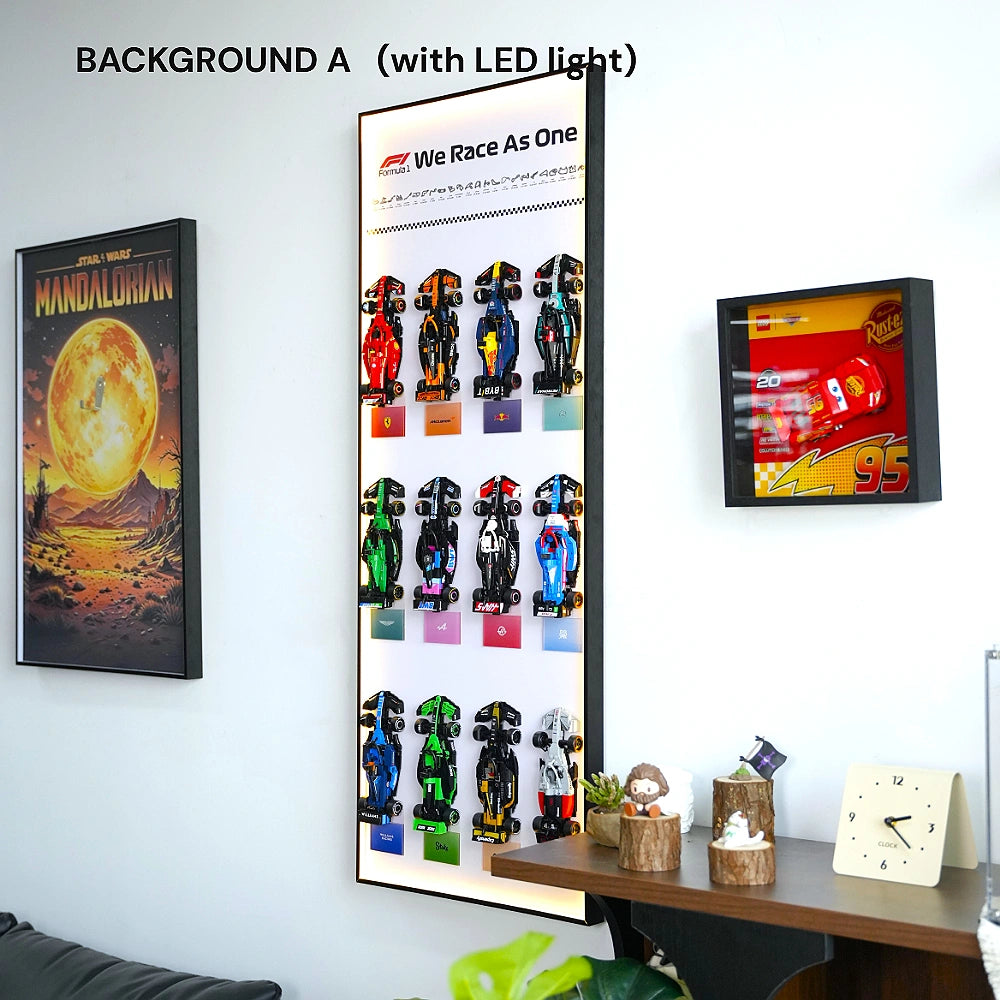 Wall Display Frame for LEGO® 12 x F1 Speed Champions F1 Cars vertical