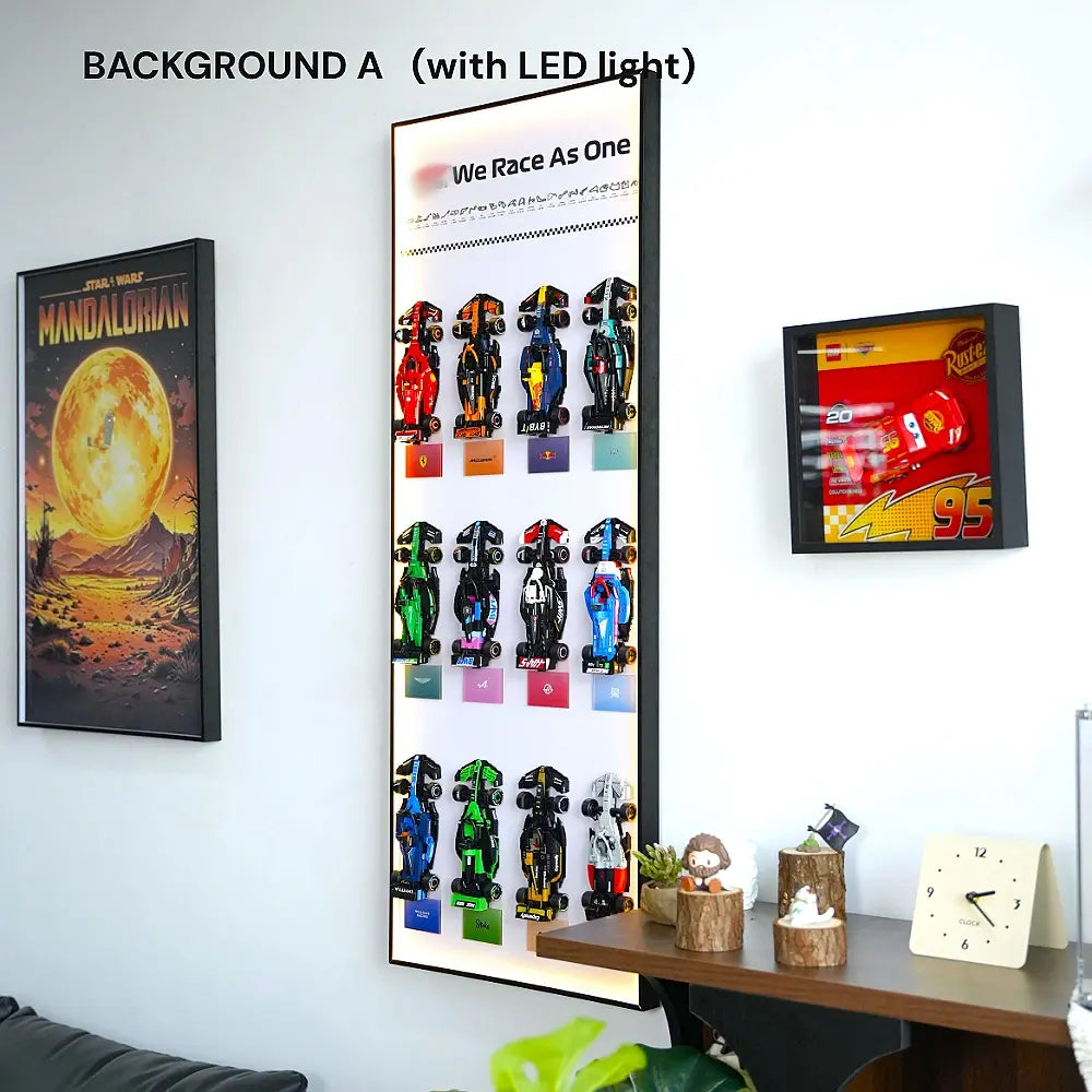 Wall Display Frame for LEGO® 12 x F1 Speed Champions F1 Cars vertical W