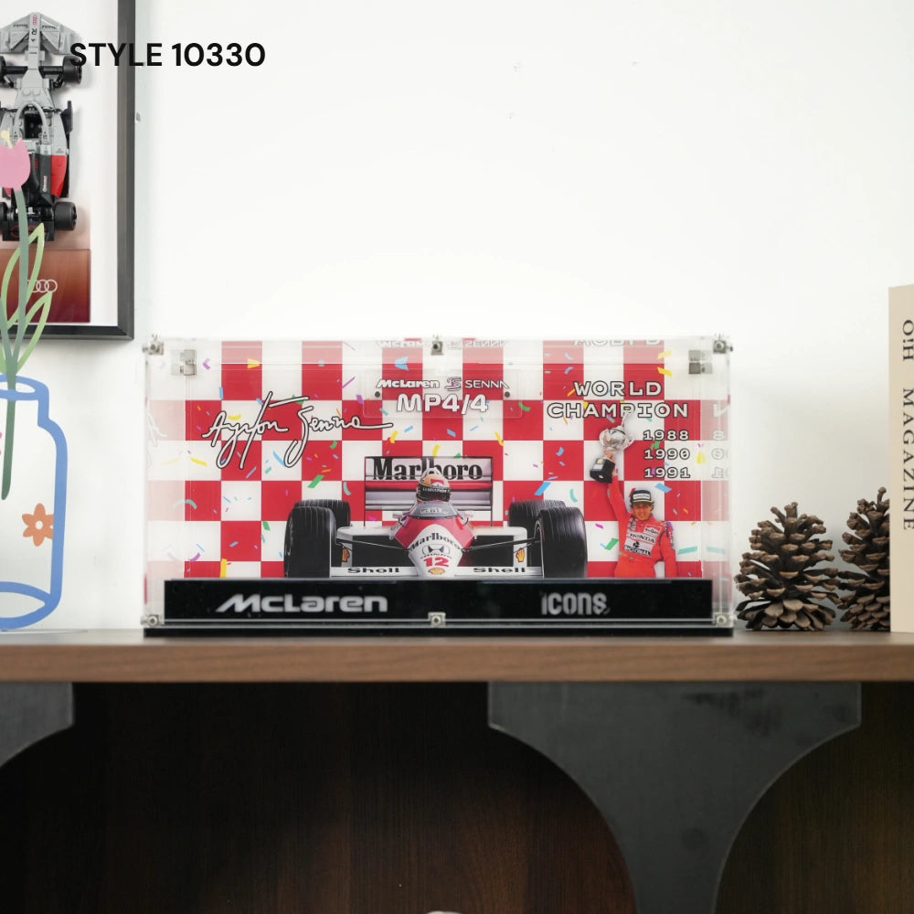 Acryl-Vitrine LEGO MCLAREN MP4/4 F1 & AYRTON SENNA