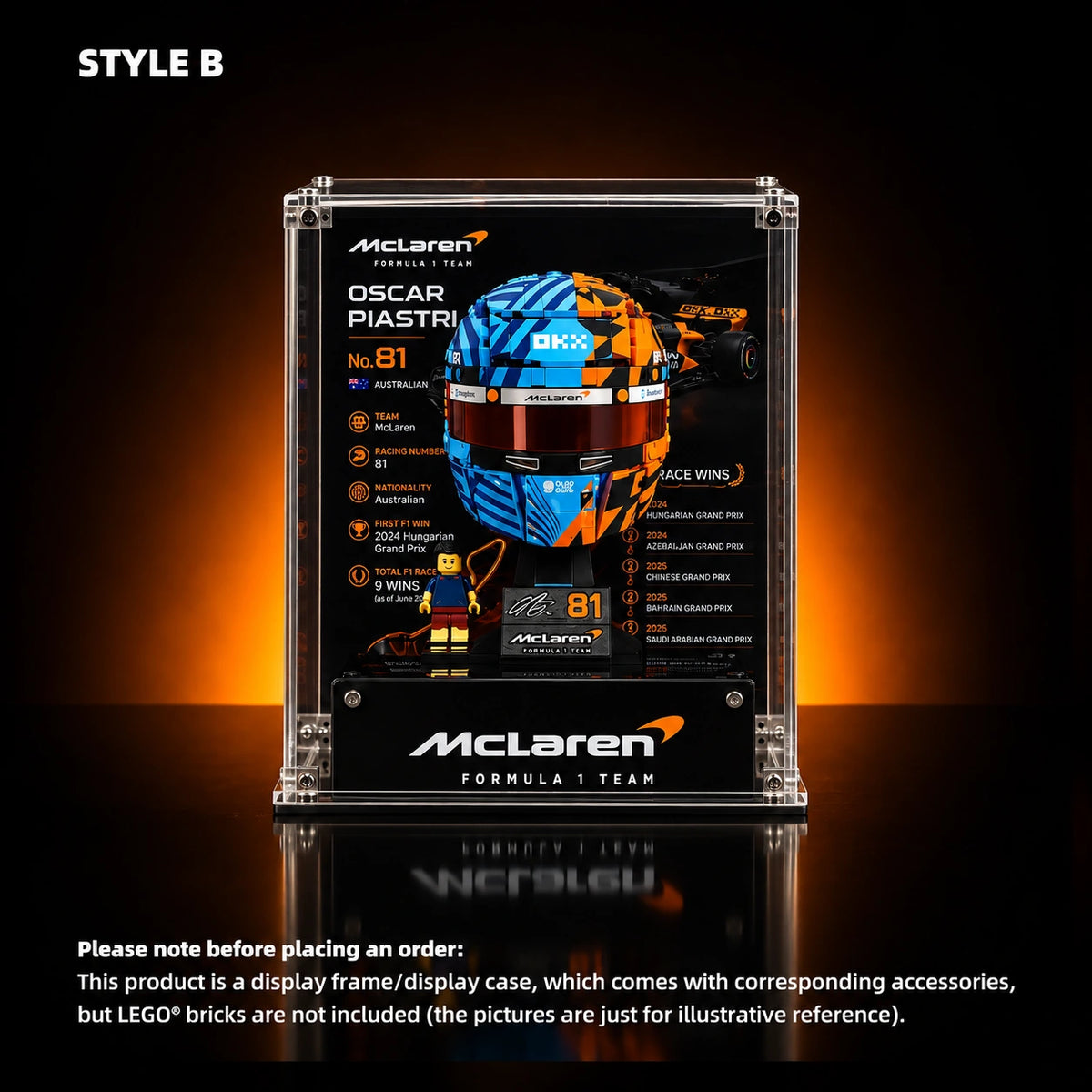Acrylic Display Case for LEGO® Editions Mclaren Mastercard F1 Team Helmet (43023)&(43017)