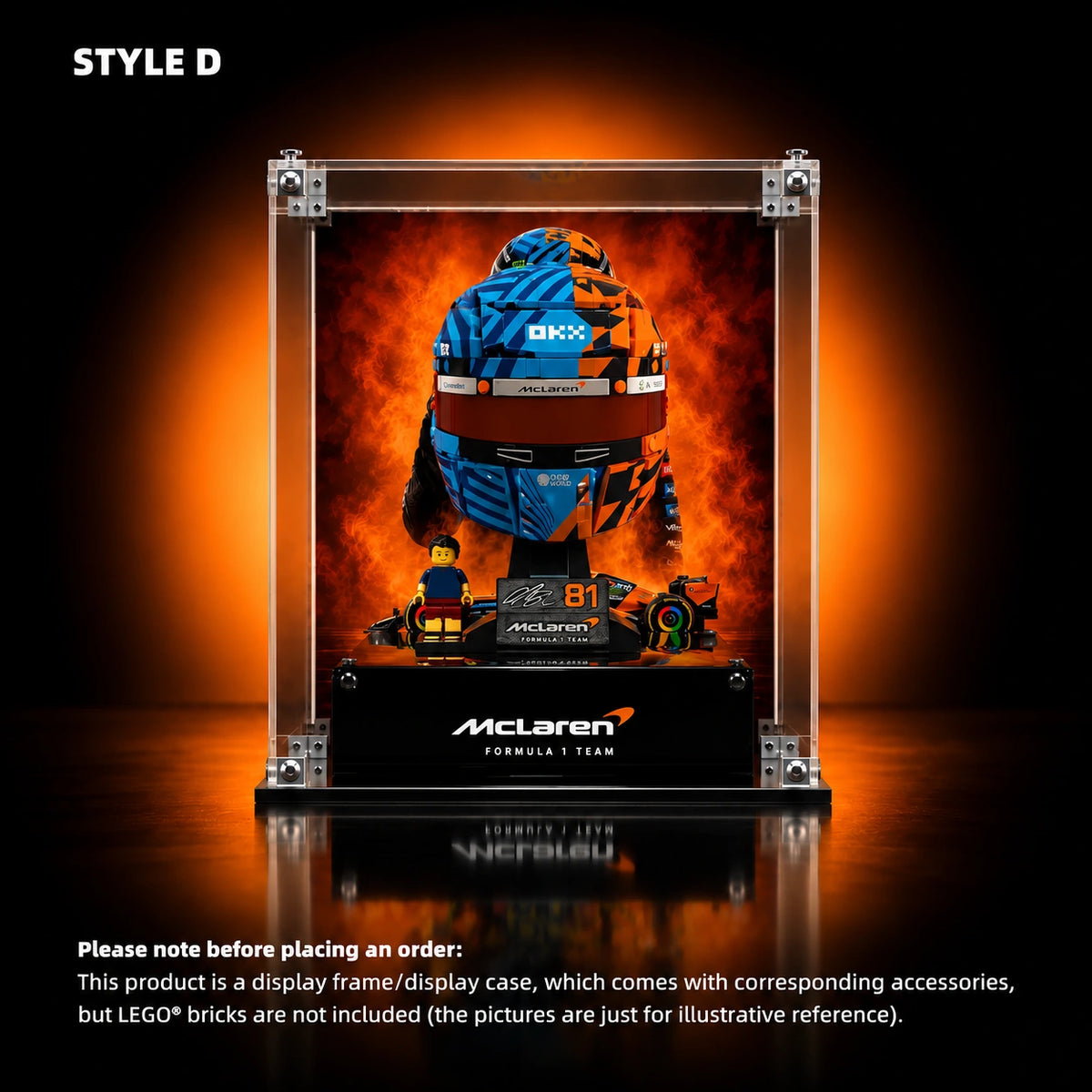 Acrylic Display Case for LEGO® Editions Mclaren Mastercard F1 Team Helmet (43023)&(43017)