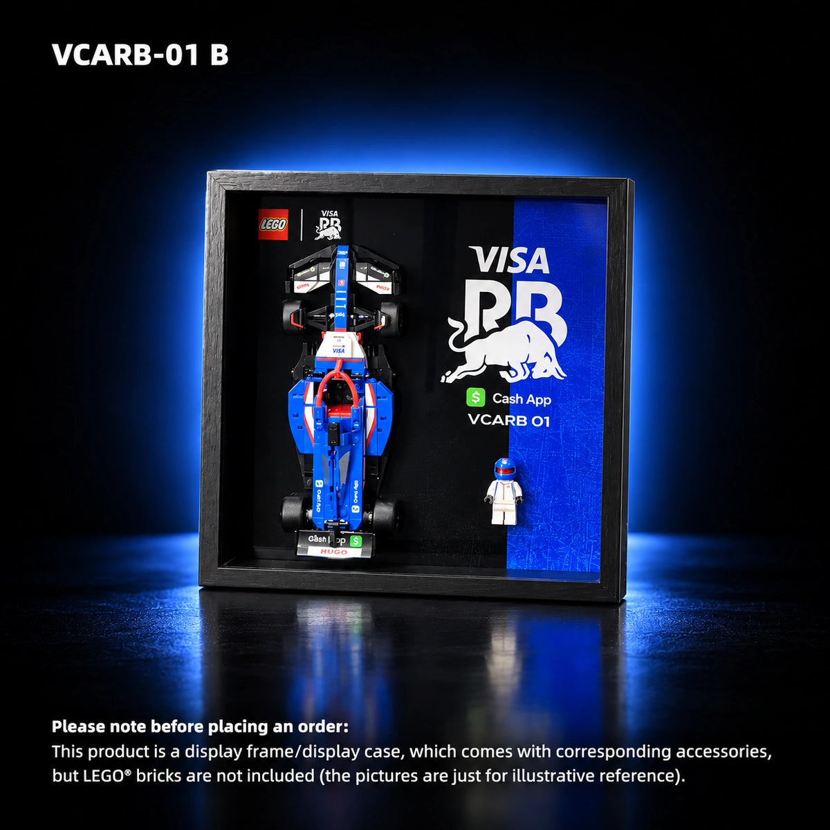 LEGO Speed Champions display case — 2025 display version — Visa Cash App RB Vcarb 01(77246), B.