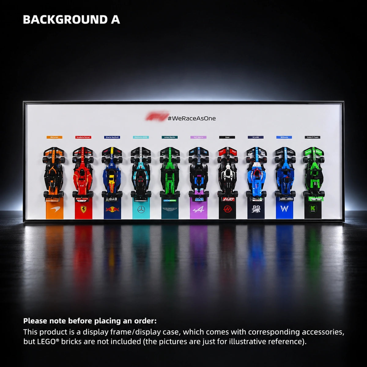 LEGO Speed Champions display frame — 2025 PLUS display version — All Speed A, 47.2 × 17.7 inches/ LED USB Version (Powered by Plug or Power Bank).