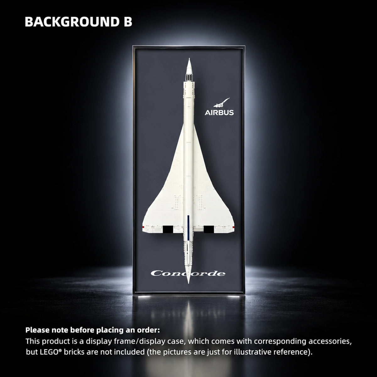 Wall-mounted display frame for LEGO Concorde (10318) — Concorde B, Metal.