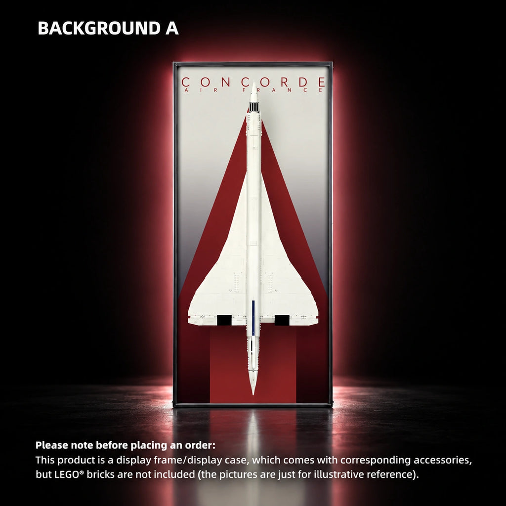 Wall-mounted display frame for LEGO Concorde (10318) — Concorde A, Metal.