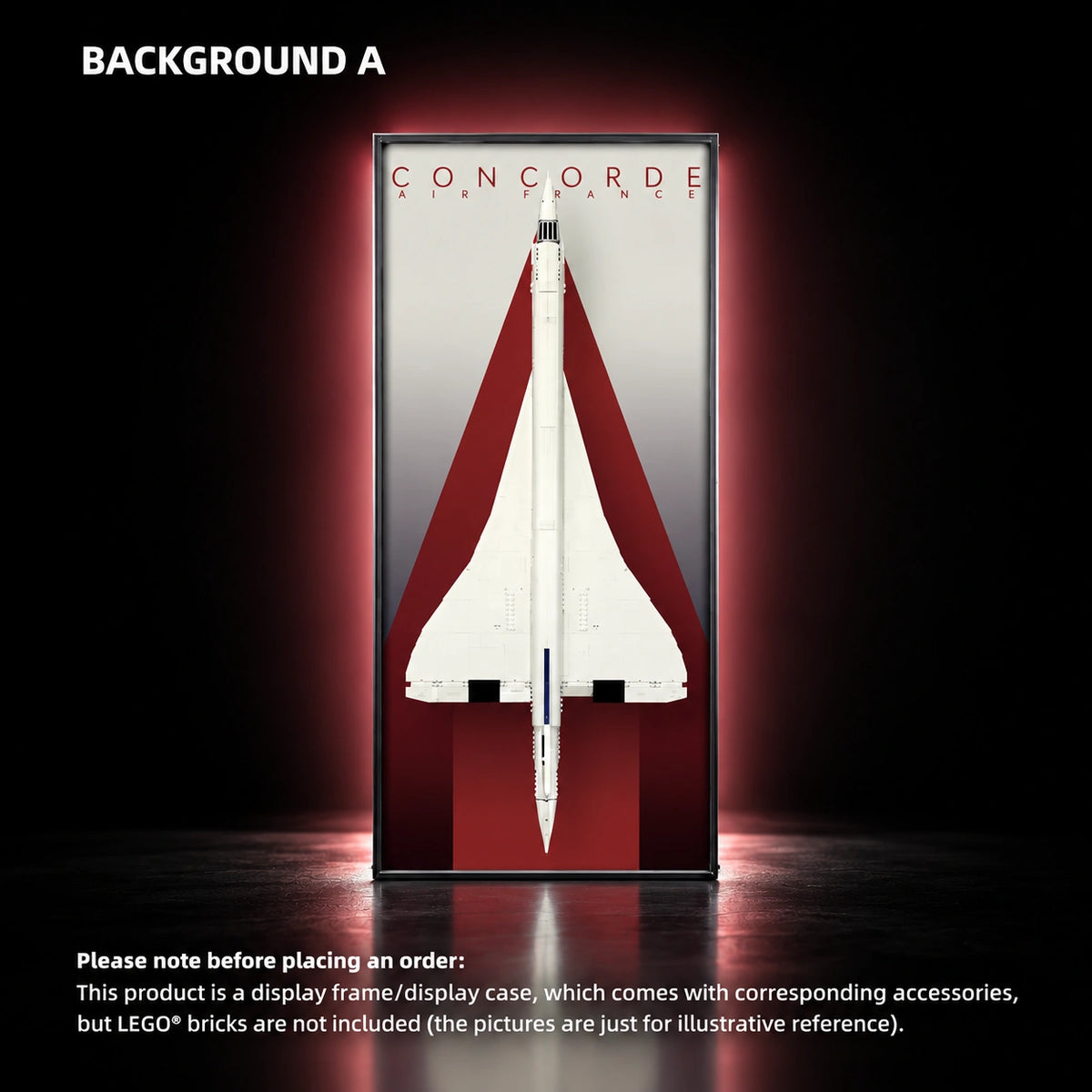 Wall-mounted display frame for LEGO Concorde (10318) — Concorde A, Metal.