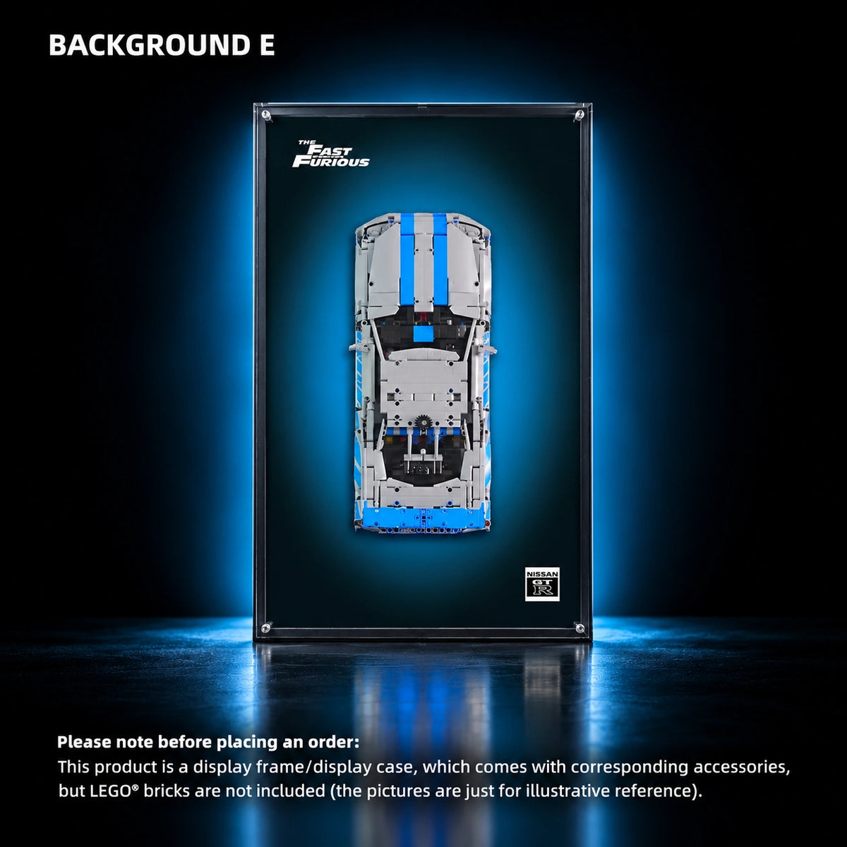 Display frame for LEGO 2 Fast 2 Furious Nissan Skyline GT-R R34 Car (42210) — GT-R R34 E.