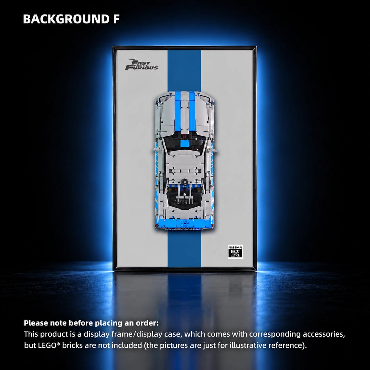 Display frame for LEGO 2 Fast 2 Furious Nissan Skyline GT-R R34 Car (42210) — GT-R R34 F.