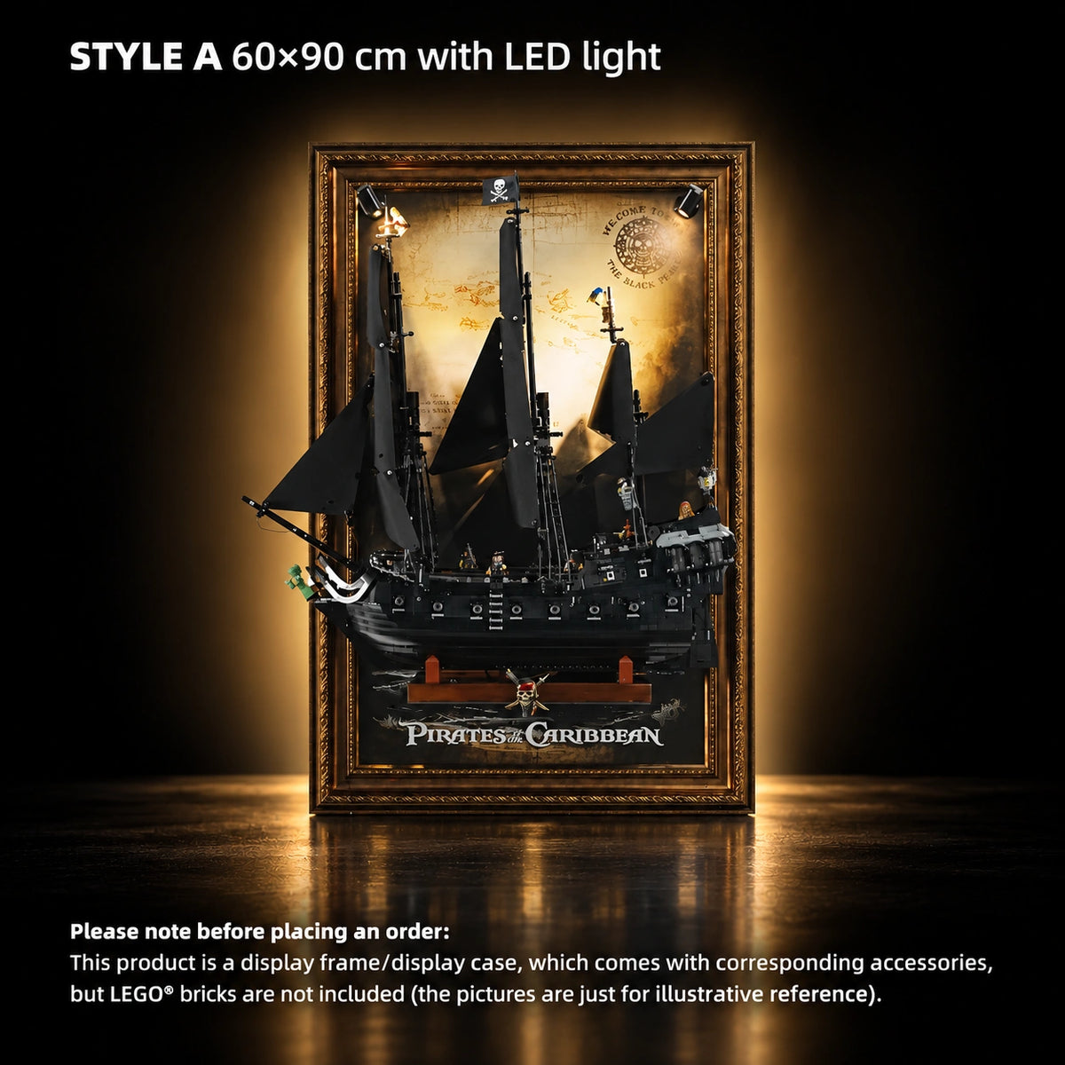 Display frame for LEGO Captain Jack Sparrow's Pirate Ship (10365) — 60×90 cm With LED Lights.