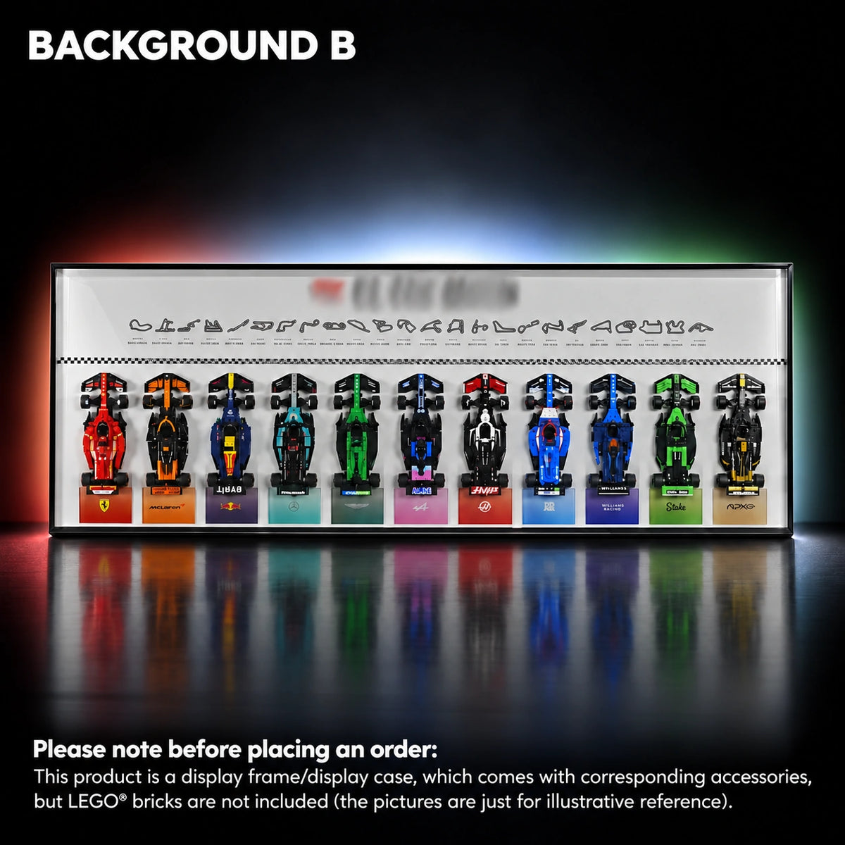 LEGO F1 Display Frame for Speed Champions Series The Movie — All Speed ME, 47.2 × 17.7 inches/ LED USB Version (Powered by Plug or Power Bank).