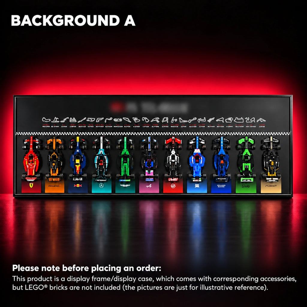 LEGO F1 Display Frame for Speed Champions Series The Movie — All Speed MD, 47.2 × 17.7 inches/ LED USB Version (Powered by Plug or Power Bank).