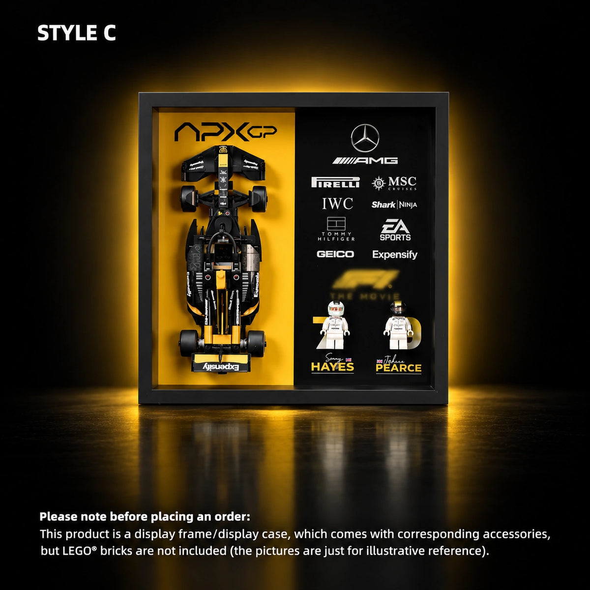 Display case for LEGO APXGP Team Race Car from The Movie (77252) — C.