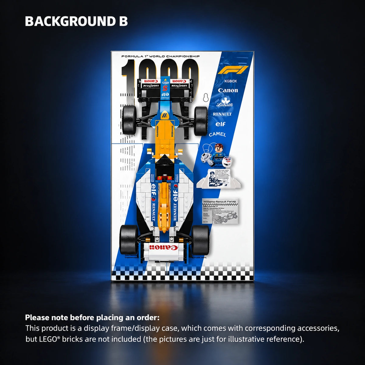 Acrylic display frame for LEGO Icons: F1 Legends (10330, 10353, 11375) — Williams Racing FW14B & Nigel Mansell 10353.