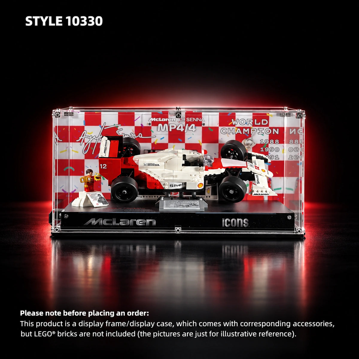 Acrylic display case for LEGO Icons F1 Legends 10330.
